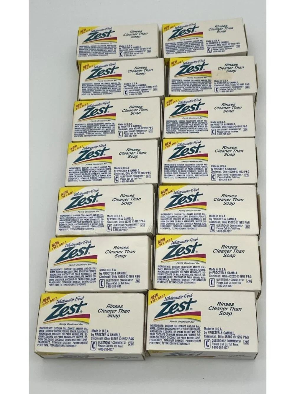 Vintage 1992 Zest Whitewater Fresh Family Deodorant Soap Net Wt 3.2 oz Lot of 14